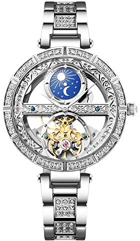 RORIOS Montre Femme Mécanique Automatique Femme Montre Bracelet en Cuir véritable Remontoir Automatique Dames Montres
