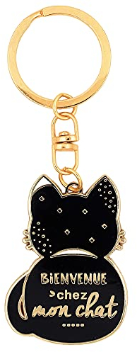 Manahia Porte clés Chat Crémaillère - Bienvenue Chez Mon Chat - Bijoux Chat - Cadeau Chat - Cadeau Noël Chérie - Anniversaire Amie - Cadeau Copine Chat