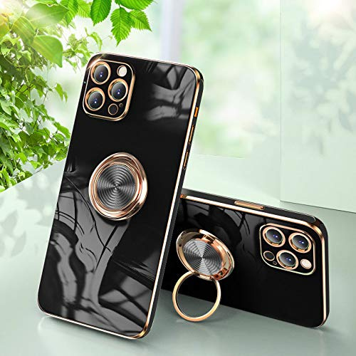 Tybiky Coque de Protection pour Smartphone iPhone SE 2020/7/8, en Silicone Souple avec Anneau pivotant à 360°, pour Support magnétique de Voiture,résistante aux Chocs et aux Rayures, Noire