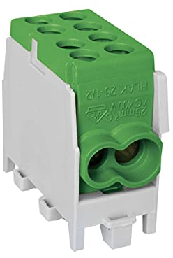 WITTKOWARE Hauptleitungsabzweigklemme für Hutschiene, 1-polig, anreihbar, 4 Klemmstellen (2x25mm²/2x16mm²), Farbe grün