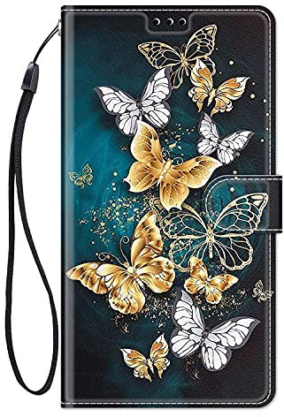 ChoosEU Coque pour Huawei P20 Lite 2018 Housse Cuir avec Silicone Etui Portefeuille Antichoc Étui à Rabat et Folio Magnétique Support Stand Fonction élégant Motif pour Filles Femmes - Papillon Or