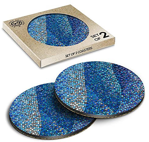 2 x Eco Boxed Cork Coasters - Old Ceramic Mosaic Tiles Drink Cup Mug Glass Table Mat #3525