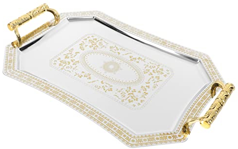 Bandeja para Servir Comida Bandeja de Postre Vintage Rectangular Bandejas Doradas Decorativas Bandeja de Metal Mesa de Café Bandeja de Postre de Té con Asas Dorado Peque?a Bandeja De Tocador