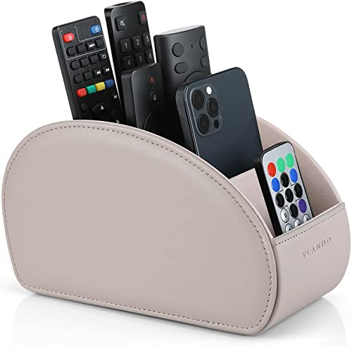 Vlando Fernbedienungshalter mit 5 Taschen, Große Halterung für TV, DVD,4K Stick und Bluray Fernbedienungen, Fernbedienung Aufbewahrung aus Leder für Stifte, Handy