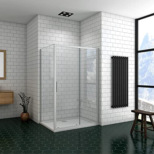 Ducha Casa 100x70x185cm Mampara de ducha corredera con panel lateral, 5mm cristal templado, marco de aluminio mate