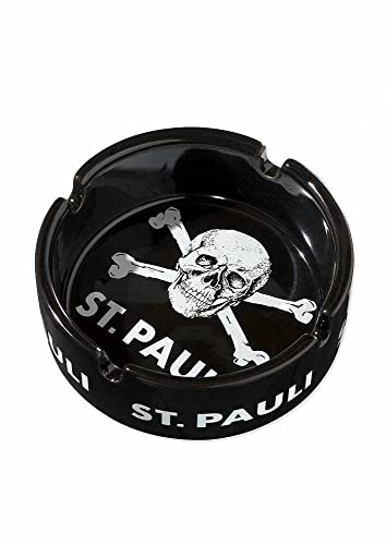FC St. Pauli Aschenbecher Totenkopf schwarz Ascher rund Keramik Ashtray - Plus Aufkleber Wir lieben Fußball