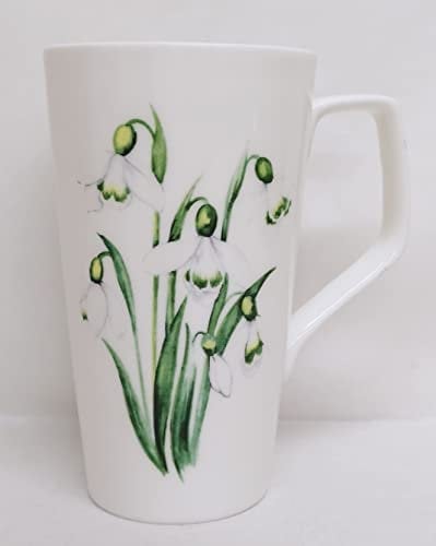Rainbow Decors Snowdrop Mug 20oz Fine Bone China Large Jumbo 1 Pint Latte Coffee Tea Cup Hand Decorated UK, White
