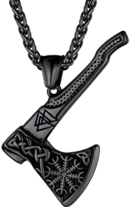 U7 Men's Necklaces Gothic Black Viking Jewellery Axe Pendant Necklace For Women