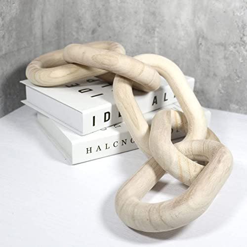 Decorative Wood Chain Link Hand Carved 5-Link Wood Knot Bead Garland for Home Boho Farmhouse Prayer Living Room Coffee Table Desk Shelf Decorations(Wood)