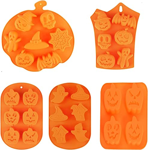 ZOOMPIL Halloween Stampi in Silicone per Dolci, 5pcs Stampi in silicone per zucca Halloween, per caramelle di Halloween, Muffin e Cioccolatini, Torte, Candele