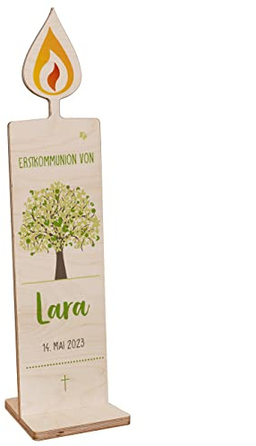 Herz & Heim® Holzaufsteller mit Lebensbaum Motiv, 80 cm,zur Taufe, Kommunion & Co., mit Wunschdaten Grün