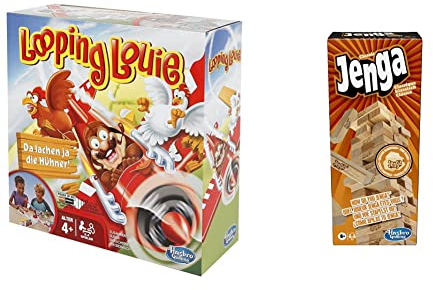 Hasbro 15692398 Looping Louie Kinderspiel, lustiges 3D Spiel, Partyspiel für Kindergeburtstage & Jenga Classic, Kinderspiel das die Reaktionsgeschwindigkeit fördert, Braun, 26 x 7,5 x 7,5 cm