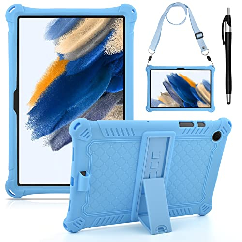 KATUMO Kinder Hülle für Samsung Galaxy Tab A8 10.5 Zoll SMX200 Schutzhülle Silikon mit Schultergurt und Stylus Pen Bumper Wasserdicht Stoßfest Kinderfreundliche Bunt Cover Case für Samsung Tab A8
