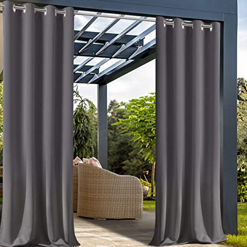 Plschckes Outdoor Vorhänge Gartenvorhänge 132x213cm mit Ösen 1 Stück Wasserdicht UV Schutz Wasserabweisend Blickdicht für Balkon Garten Patio Pergola (Grau)