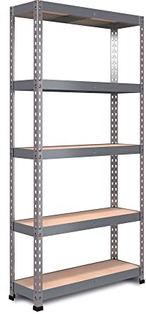 RB BOSS FastLok Garage Shelving Units 180cm x 90cm x 30cm Galvanised Steel Storage Racking with MDF Shelves, 5 Tier, 250kg Load Per Shelf for Shed, Workshop, Garage & Home