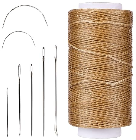 Namner Leder Faden, 150D Leder Wachsfaden150 m, Wohnung Ledergarn Gewachst, Buchbinden Garn, Ledernähgarn mit Ledernähnadeln für Lederhandwerk, Heimwerken und Reparieren von Lederartikeln, Khaki