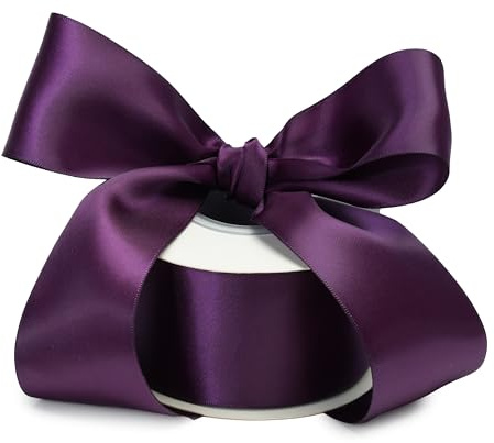 DINDOSAL Plum Ribbon 2 Inch Thick Double Face Satin Ribbon for Gift Wrapping Wedding Decor Bridal Bouquet Shower Party Decorations DIY Crafts Diaper Cake Christmas Tree - 25Yards