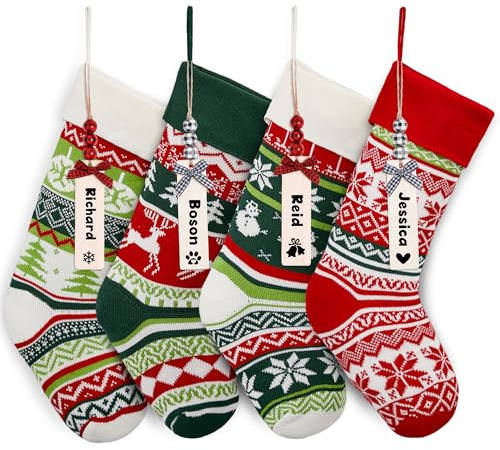 Mostop 4 Stück gestrickte Weihnachtsstrümpfe, 48,3 cm große Größe, Zopfstrick, Rentiere, Schneeflocke, Schneemann, Weihnachtsstrümpfe für Weihnachten, Urlaub, Weihnachten, Party, Familiendekoration