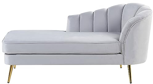 Beliani Chaiselongue Samt grau rechts mit Lehne Muschelform Metallbeine Gold Glam Allier
