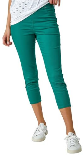 Roman Originals Cropped Jeggings for Women UK Ladies Capri Stretchy Jeans Denim Legging Cotton Summer Trouser Three Quarter 3/4 Length Pull On Cut Off High Waist Smart - Green - Size 18