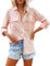 Zitiki Camicetta da Donna Elegante a Righe, Scollo a V, Casual, a Maniche Lunghe, con Tasca, Colore: Rosa., S