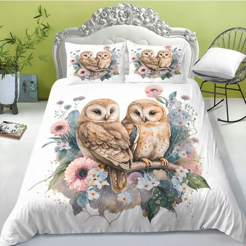 FABTOP Eule Bettwäsche 135x200 Winter Kinder Bettbezug Mit Kissenbezug Bettwäsche-Set Bettbezug Eule 3D, Mikrofaser Niedlichem Eulen-Print Bettwäsche (6,135x 200 cm)