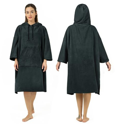 Zingtto Surf Poncho Wickelmantel, 3/4-Ärmel, extra groß, dick, Kapuzenpullover, Handtuch, Poncho für Männer und Frauen, Strand, Schwimmen, 99,1 x 83,8 cm, Schwarz