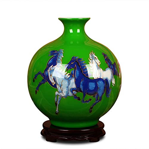 Golddraht, Weizenstiele, grüne fünf Pferde, Vase, Wohnzimmerdekoration, Kunsthandwerk und Ornamente