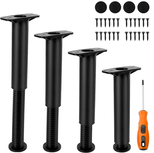 Ticeed 4 Stück Möbelfüße aus Kunststoff verstellbare Möbelfüße höhenverstellbar 18-34 cm Ersatz Stützfüße Set mit Schrauben und Schraubendreher, geeignet für Tische Sofas Schränke Schwarz