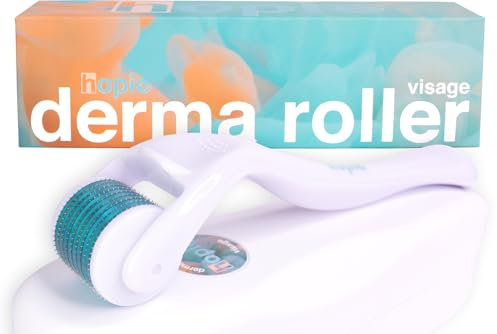 HOPIE Dermaroller Visage Femme Professionnel | Microneedling 540 Micro-Aiguilles 0.3 mm Acier Chirurgical | Réduction Rides, Soin Anti-Âge, Stimule Collagène