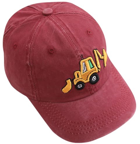 Bagger Kinder Baseball Cap, Auto Baseballcap Baseballmützen Sonnenhut Sonnenschutz Kappe Cartoon Baseball Kappe Kinder Caps Baseballkappe für Kinder Junge Mädchen 2-8 Jahre, Rot