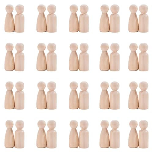 UEAVOID 40 piezas figuras de madera para pintar y hacer manualidades,figuras para tartas,figuras de familia,muñecas para pintar y manualidades,conos de madera para Navidad,bodas