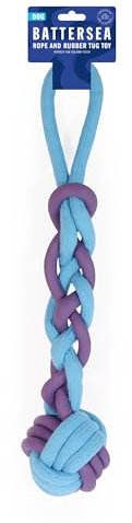 Rosewood Battersea Rope and Rubber Tug Toy For Dogs, Blue and Purple Durable Rope Dog Toy, Tough Dog Toy, Large, Interactive Dog Toy, 38cm Long