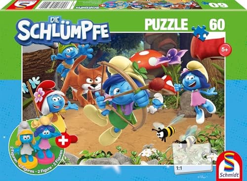 Schmidt Spiele 56522 Die Schlümpfe, Azrael in Schlumpfhausen, 60 Teile Kinderpuzzle, inklusive 2 Figuren