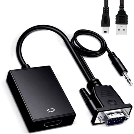 Pkouocry Adaptador VGA a HDMI 1080P Con Audio - Conversor Para PC Antigua a TV/Monitor - Compatible Con Ordenadores Portátiles, PC, TV y Proyectores