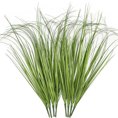 CATTREE Artificial Plants Fake Wheat Grass Shrubs, Faux Greenery Plastic Bushes Tall Stems for Outdoor Indoor Wedding Christmas Decoration Office Yard Table Arrangements Planter Filler Decor 8 Pack