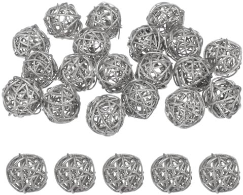 M METERXITY 20-Pack Wicker Rattan Balls 40mm/1.6 Inch Decorative Rattan Balls Orbs Vase Fillers Bowl Fillers for Christmas/Weddings/Thanksgiving/DIY Crafts/Home Decor [Silver]