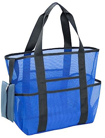 COLLBATH 1stk Strandtasche Aus Mesh Große Schminktasche Übergroße Tragetasche Große Netz-strandtasche Reise-strandtasche Badespielzeugtasche Aus Mesh Netzbeutel Für Sandspielzeug Blue