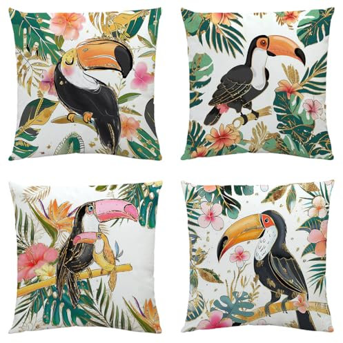 Kissenhülle 45X45 Papagei Outdoor Kissen Mit Unsichtbarer Reißverschluss,Samt, Kurzer Plüsch Sofakissen Dekorativ Zierkissenbezüge Waschbare Langlebig Kopfkissenbezug,Dekokissen Hüllen