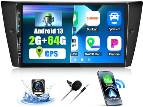 CAMECHO 2+64G Android 13 autoradio 9 Pollici per BMW 3ER E90 E91 E92 E93 (2005-2011), Bluetooth Radio con Wireless Carplay Android Auto WIFI GPS FM/RDS +Canbus Telecamera Posteriore con HD Touchscreen