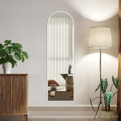 Weiß Ganzkörperspiegel 50x160cm Bogen Standspiegel mit Metallrahmen, Wandspiegel HD Groß Garderobenspiegel mit Metall Rahmen Spiegel für Flur, Wohn-, Tür, Schlaf- und Ankleidezimmer