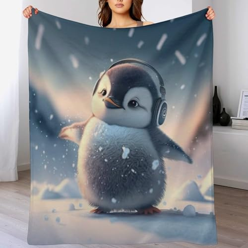 Pinguin Decke Decke Dicke Kuscheldecke Mit 3D Muster Fleece Warm & Weich Flauschige Flannel Decke, Vier Jahreszeiten Bett Sofadecke (130×150cm)