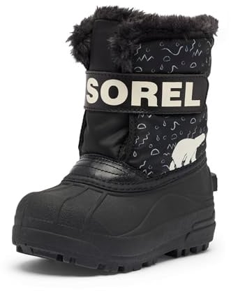 Sorel Childrens Snow Commander Boot, Black, Bright Red, 8 UK Child