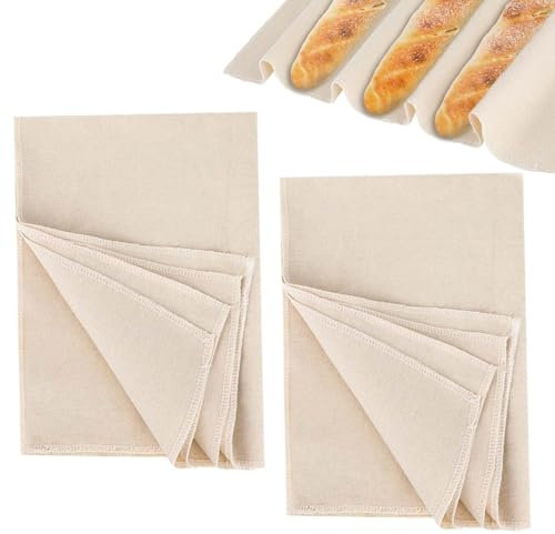 2 Stück Bäckerleinen Leinentuch Brot Backen, 75 x 45 cm Teigtuch aus Naturleinen, Brot Backen Zubehör für Brotbackzubehör Strudeltuch zur Teigzubereitung Backen für Familien, Bäcker, Einsteiger
