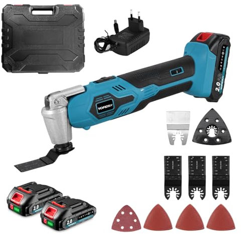 Yofidra Multi-Utensile Oscillante Cordless 21V, 6 Velocità, 19000 RPM, Oscillazione 3,2°, 2 Batterie 2,0Ah, Multimaster per Taglio, Levigatura e Raschiatura