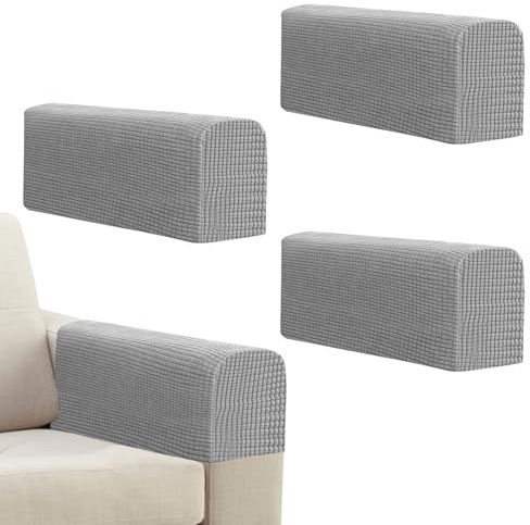 Niuoppy 4Pcs Armchair Covers Protectors Slipcover, Sofa Arm Covers Anti-Slip, Thickened Arm Rest Covers for Sofa, Chair Arm Cover for Sofa Protector Couches Recliner (4, Light Grey)