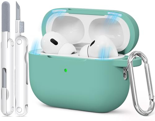 TNSNK für AirPods Pro 2nd/1st Hülle, C-M-Pine Leaf Green | Magnetic Lid, Weiches Silikon, unterstützt kabelloses Laden, with Clean Kit & Keychain, Leicht, Rutschfest, Kratzfest