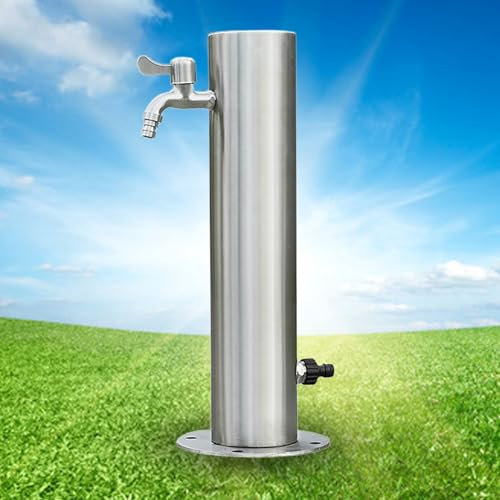 WNYAILLL Colonne d'eau de Jardin Robinets d'eau Extérieurs, Fontaine à Eau Ronde en Acier Inoxydable, pour Le Lavage d'irrigation d'arrosage de pelouse(Silver A)