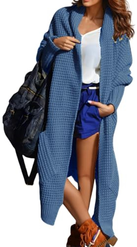 Solvera_Ltd Damen Strickjacke Cardigan Lang Pullover Grobstrick, Lange Weste Frühling Herbst Strickmantel für Frauen mit Größe 36-38 Herbstjacke - Lässiger Strickcardigan Warm