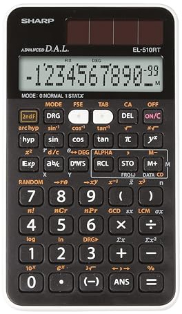 SHARP EL-510 RT Wissenschaftlicher Schulrechner (D.A.L.-Eingabe, Solar, 1-zeilig, 10+2 Stellen) Schwarz-Weiß